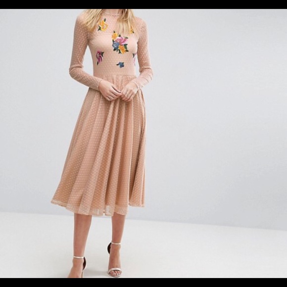 ASOS Dresses & Skirts - ASOS TALL Dobby Floral Embroidered Midi Dress